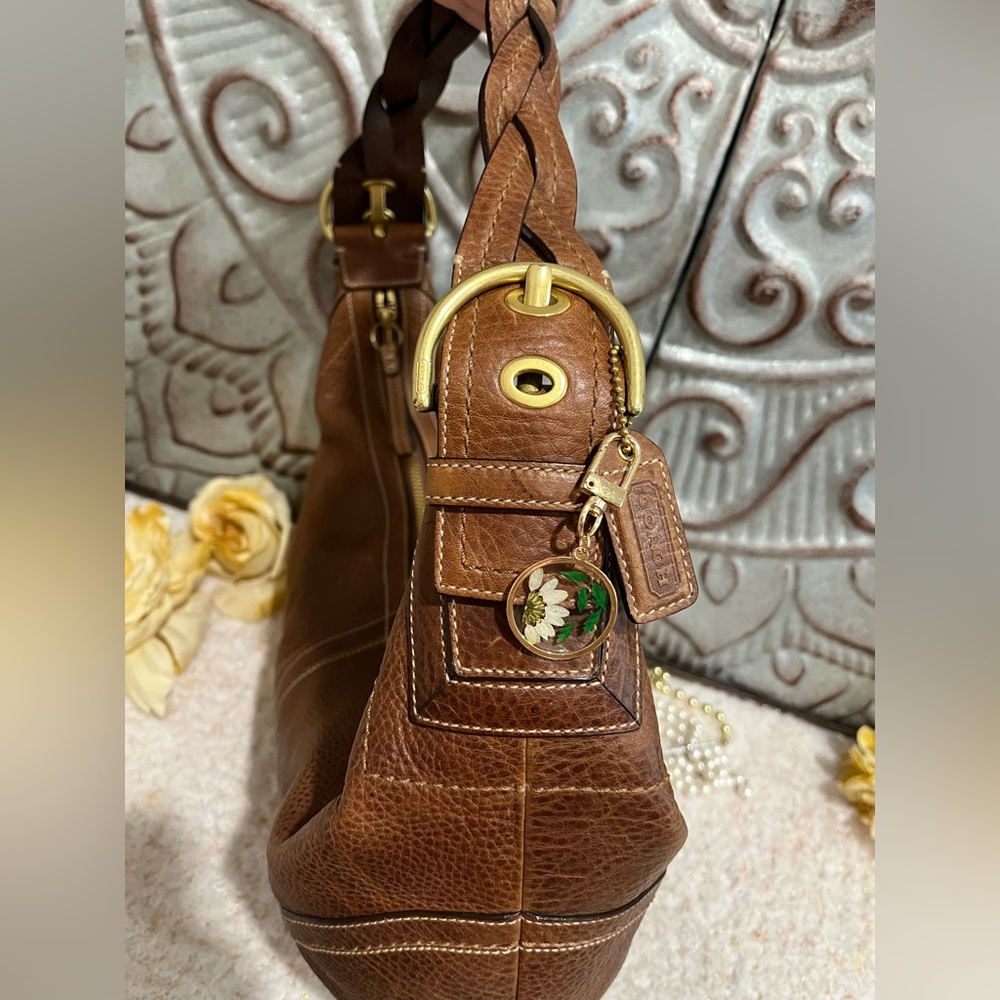 COACH SoHo Tobacco Brown Leather Braided Hobo Shoulder Bag 10044 RARE!! - Picture 5 of 13